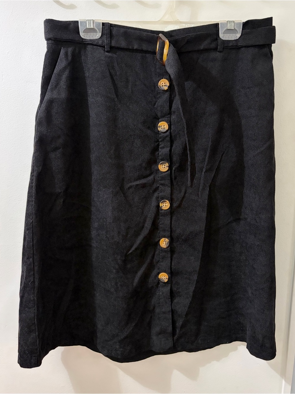 Allegra K Black Button-Front A-Line Skirt with Waist Tie